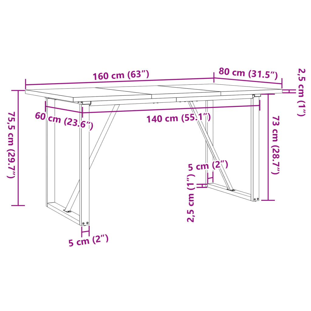 Masa bucatarie, cadru O, 160x80x75,5 cm lemn masiv pin si fonta — imaginea 10