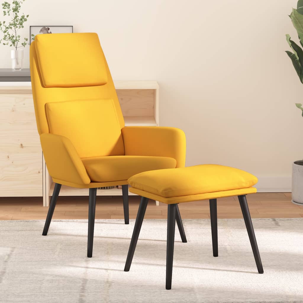 Fotoliu relaxare cu taburet, galben mustar, textil — imaginea 2