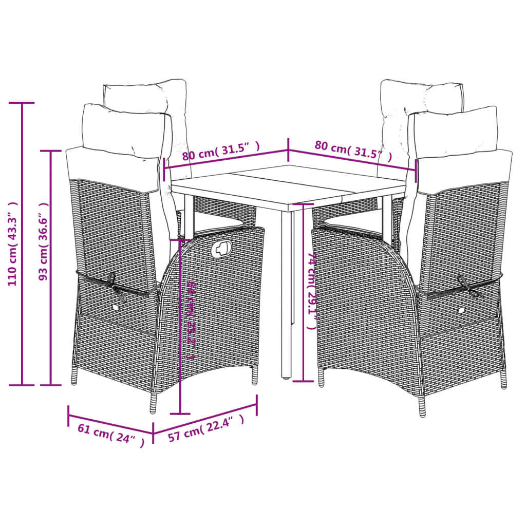 Set mobilier de gradina cu perne, 5 piese, negru, poliratan — imaginea 9