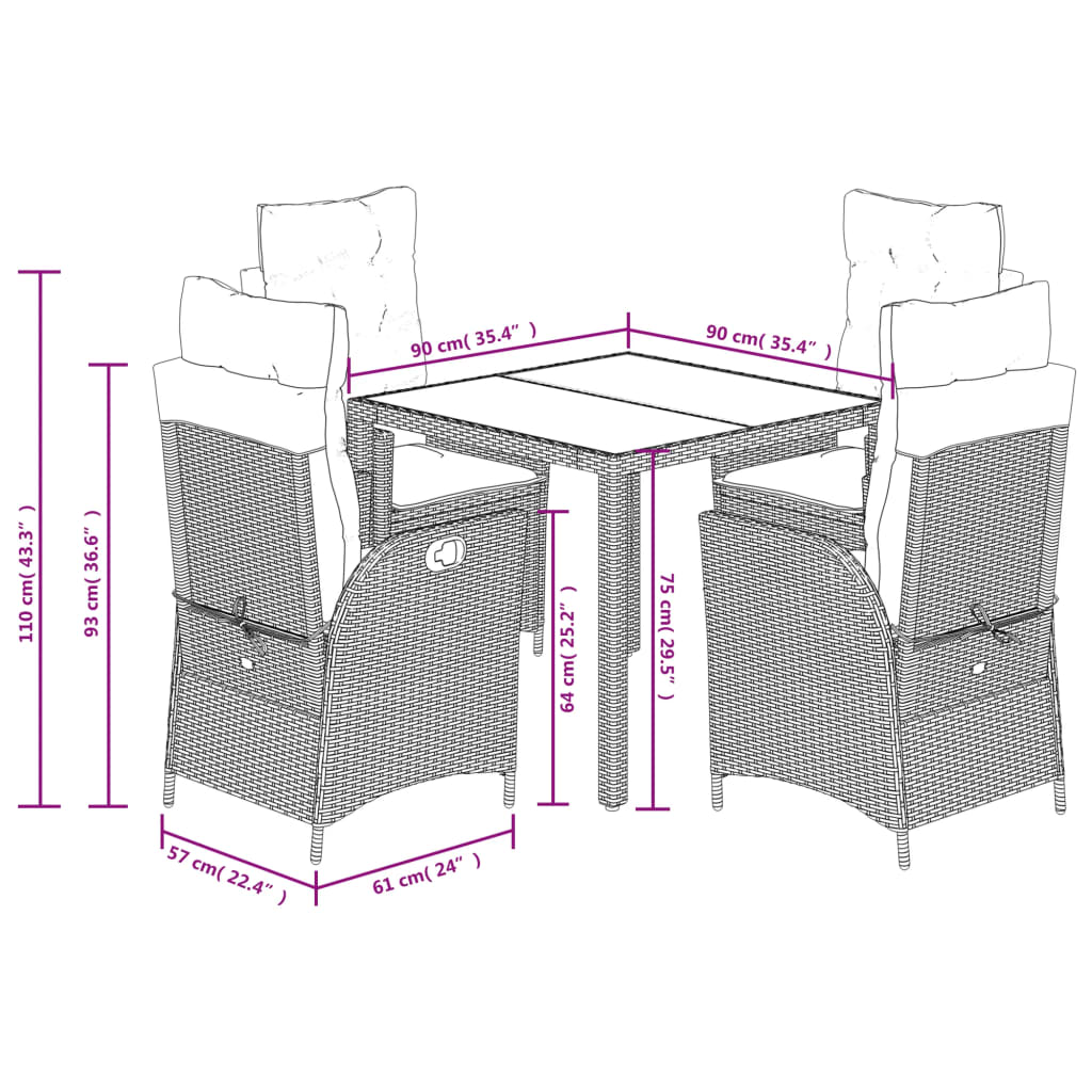 Set mobilier de gradina cu perne, 5 piese, negru, poliratan — imaginea 9