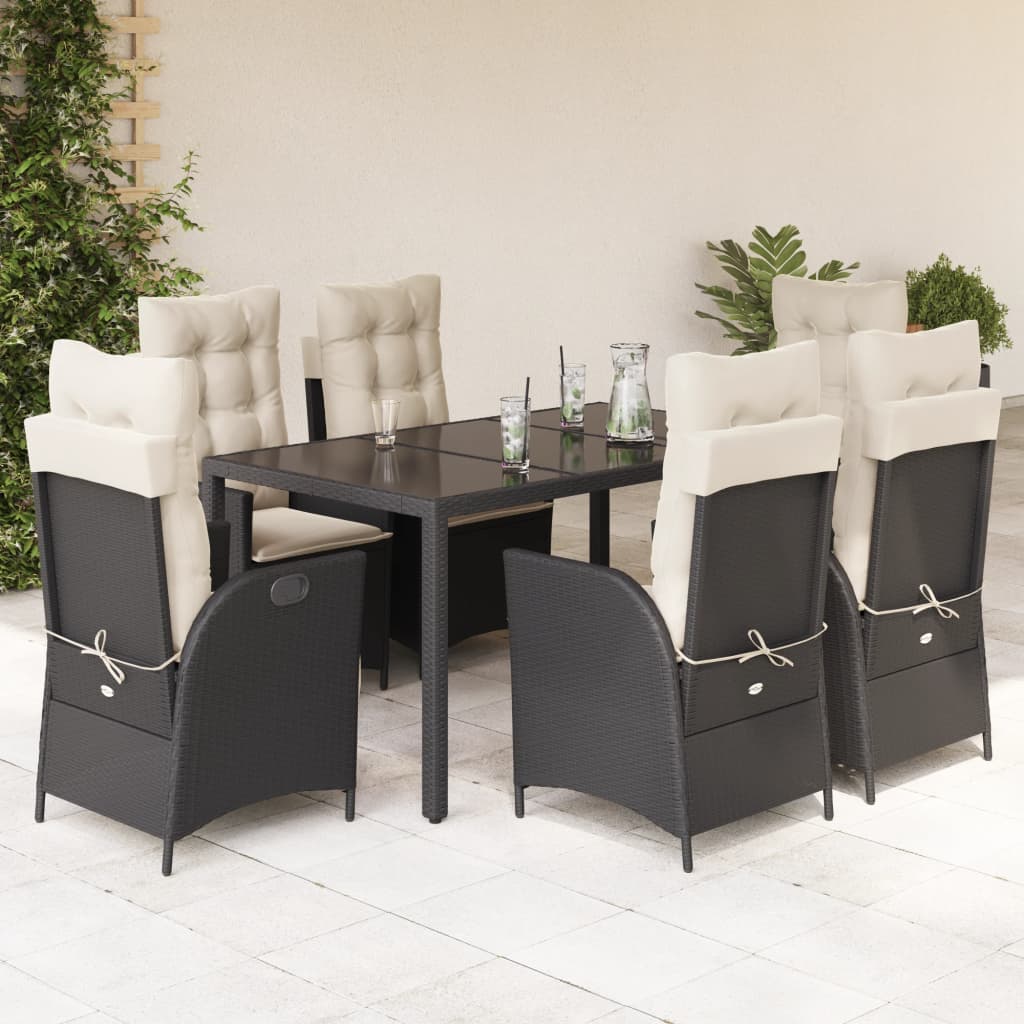 Set mobilier de gradina cu perne, 7 piese, negru, poliratan — imaginea 2
