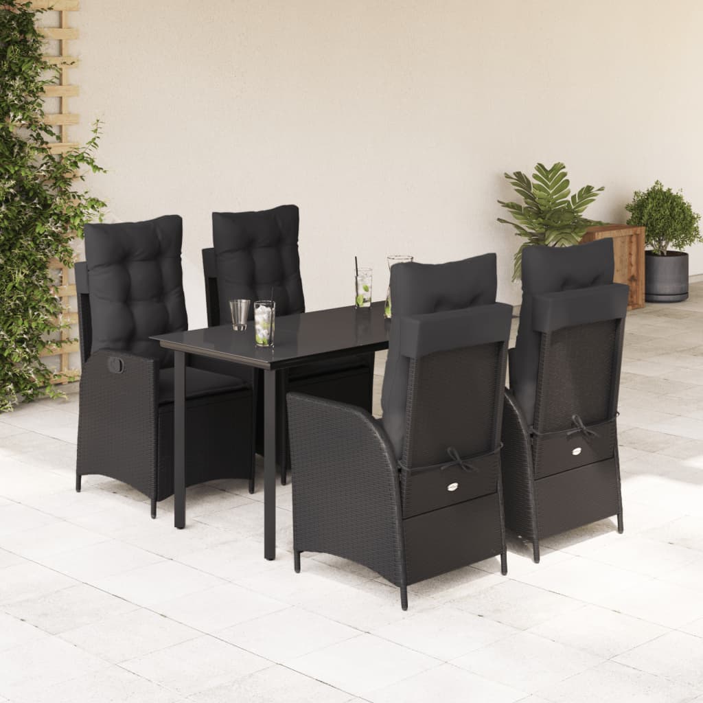 Set mobilier de gradina cu perne, 5 piese, negru, poliratan — imaginea 2