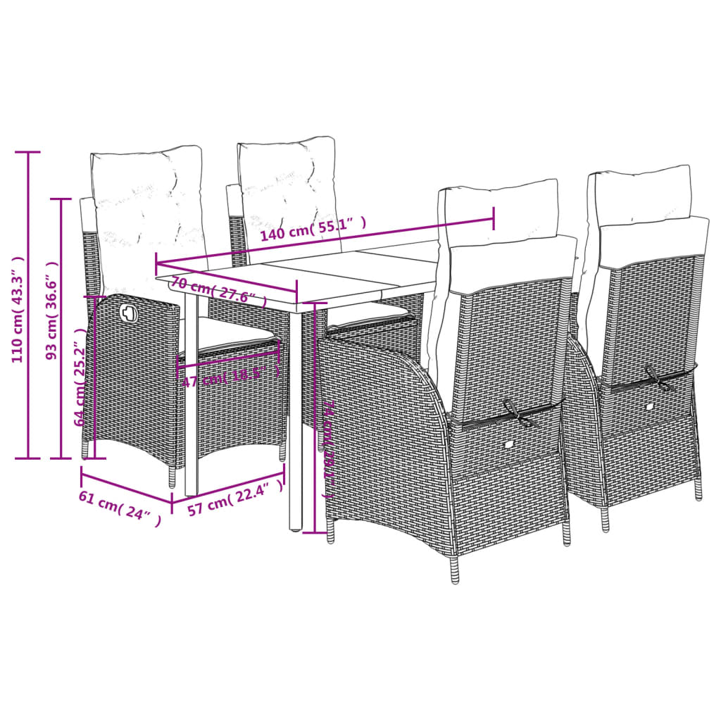 Set mobilier de gradina cu perne, 5 piese, negru, poliratan — imaginea 9