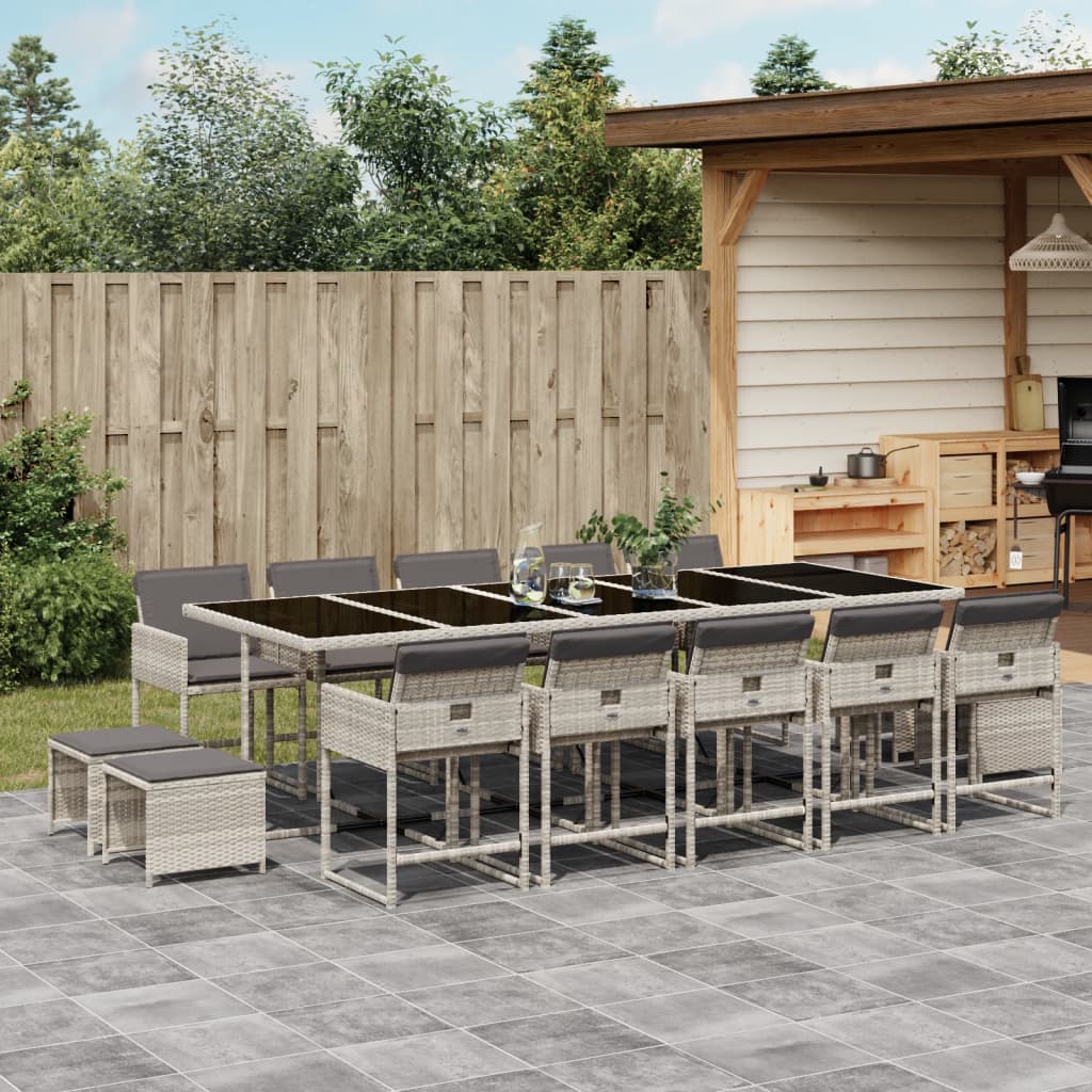 Set mobilier de gradina cu perne 15 piese gri deschis poliratan — imaginea 2
