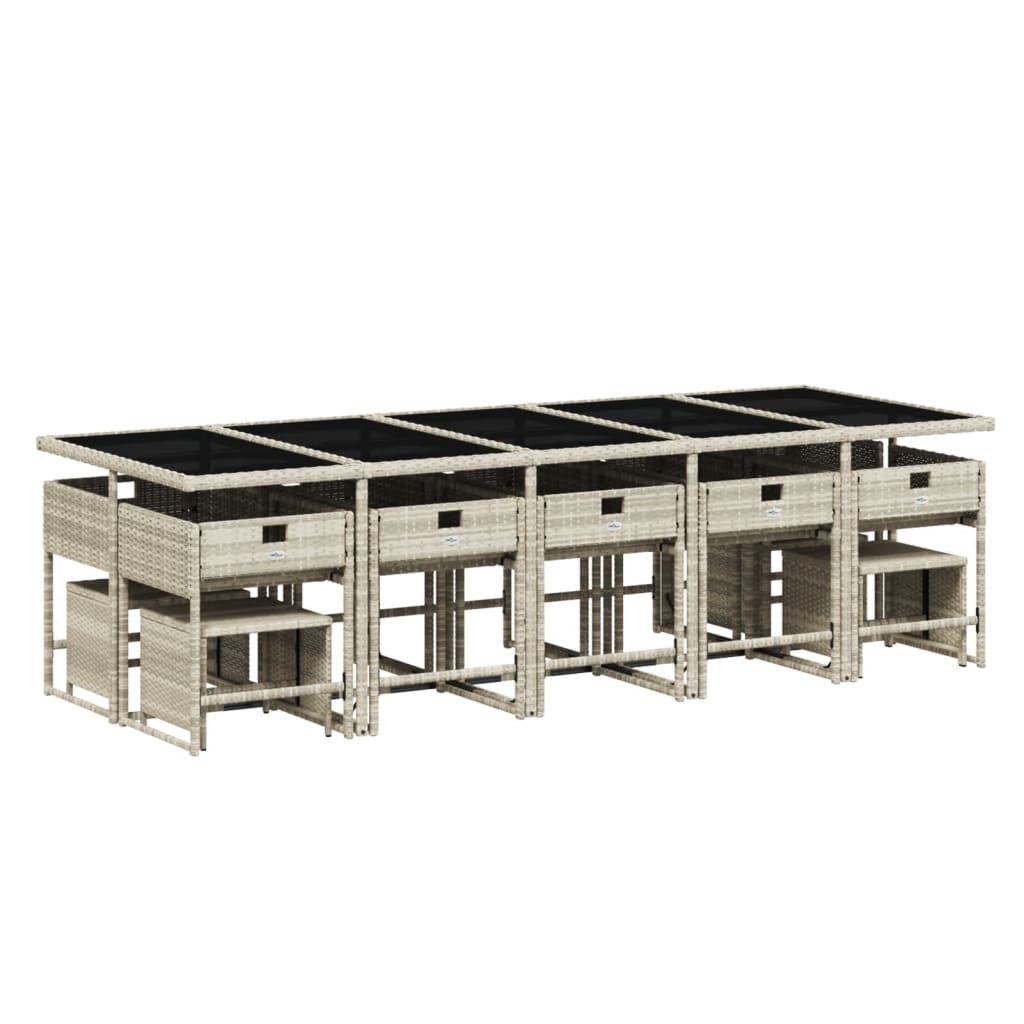 Set mobilier de gradina cu perne 15 piese gri deschis poliratan — imaginea 4