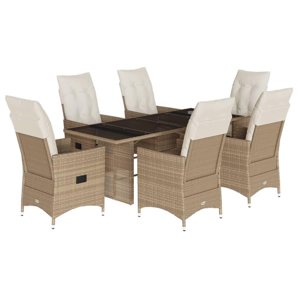 Set de masa pentru gradina, 7 piese, cu perne, bej, poliratan