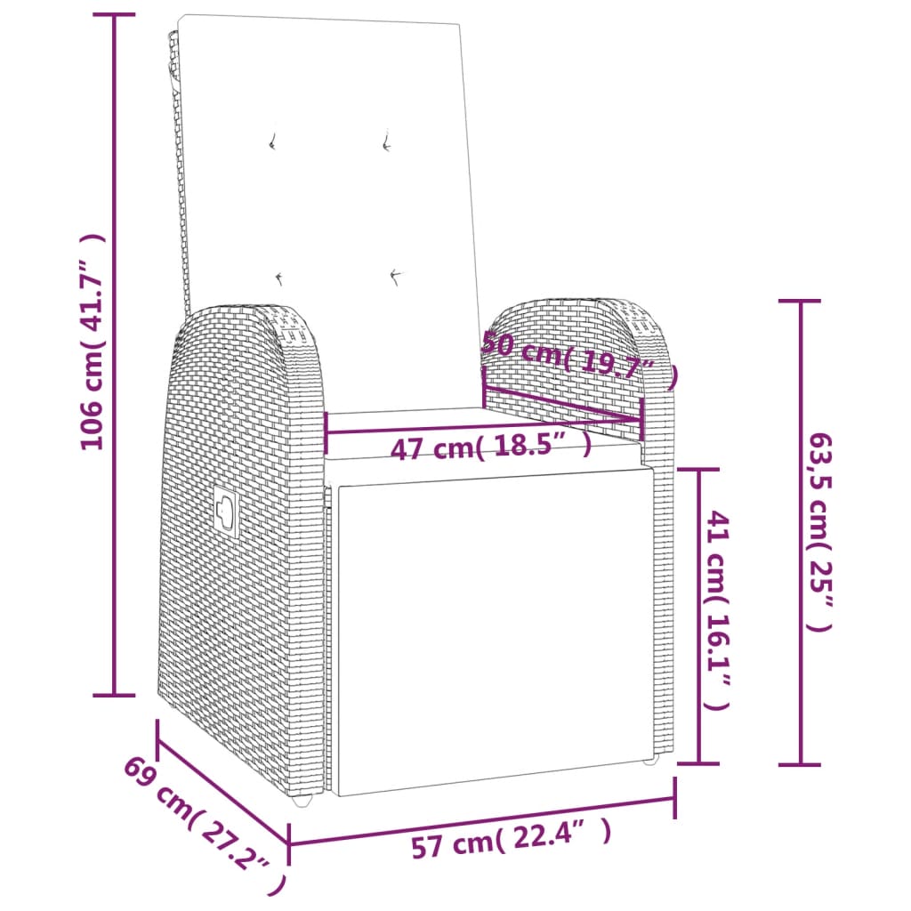 Set mobilier de gradina cu perne, 7 piese, gri, poliratan — imaginea 9