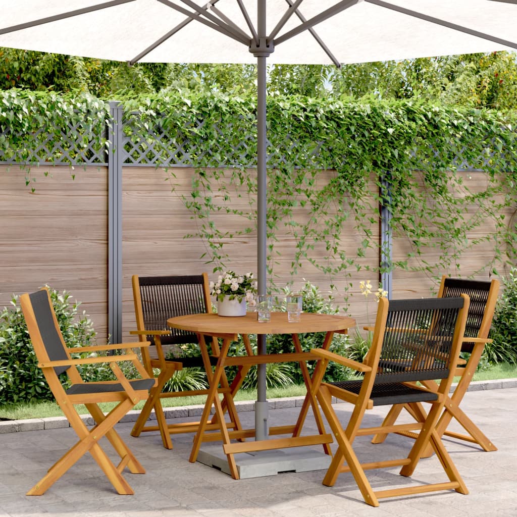 Set mobilier de gradina 5 piese polipropilena neagra/lemn masiv — imaginea 2