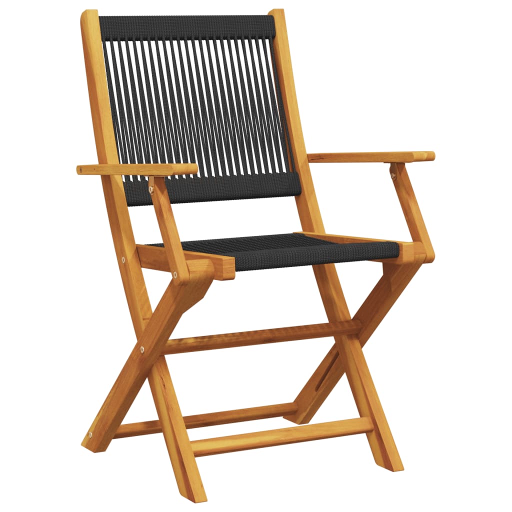 Set mobilier de gradina 5 piese polipropilena neagra/lemn masiv — imaginea 3