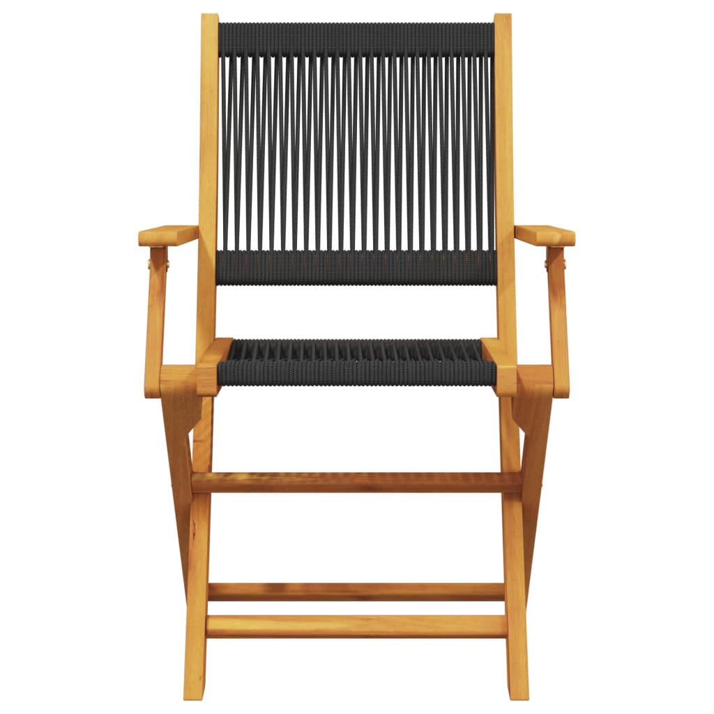 Set mobilier de gradina 5 piese polipropilena neagra/lemn masiv — imaginea 4
