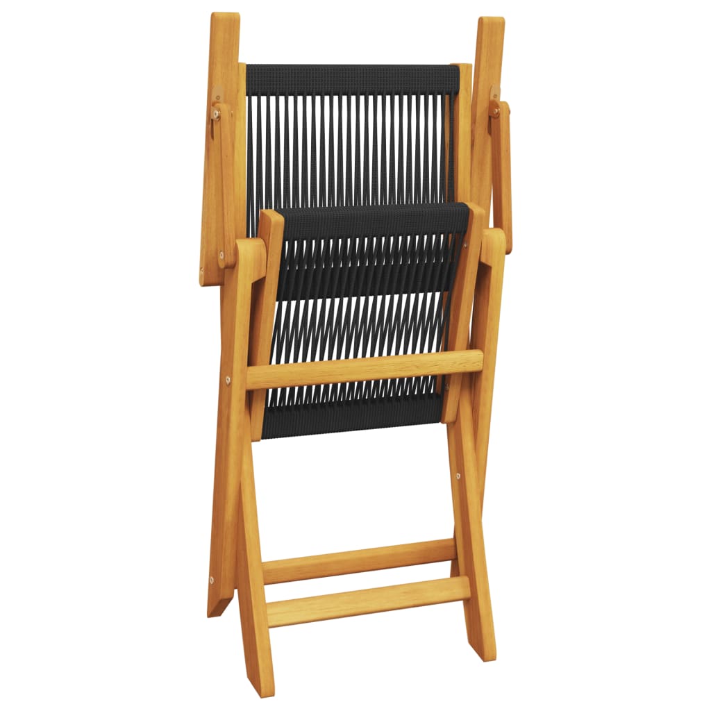 Set mobilier de gradina 5 piese polipropilena neagra/lemn masiv — imaginea 8