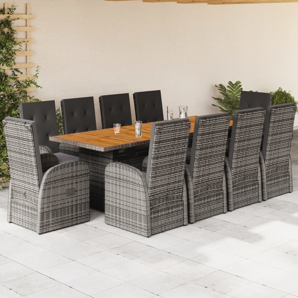 Set mobilier de gradina cu perne, 11 piese, gri, poliratan — imaginea 2