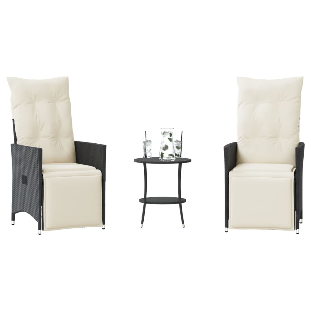 Set bistro cu perne, 3 piese, negru, poliratan — imaginea 2