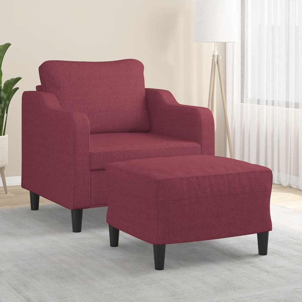 Fotoliu canapea cu taburet, rosu vin, 60 cm, material textil — imaginea 2