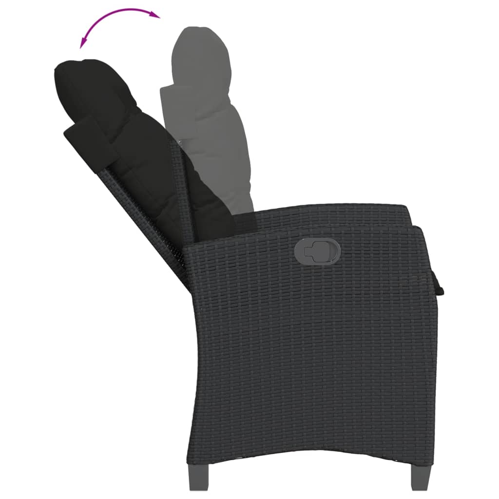 Set mobilier de gradina cu perne, 3 piese, negru, poliratan — imaginea 4