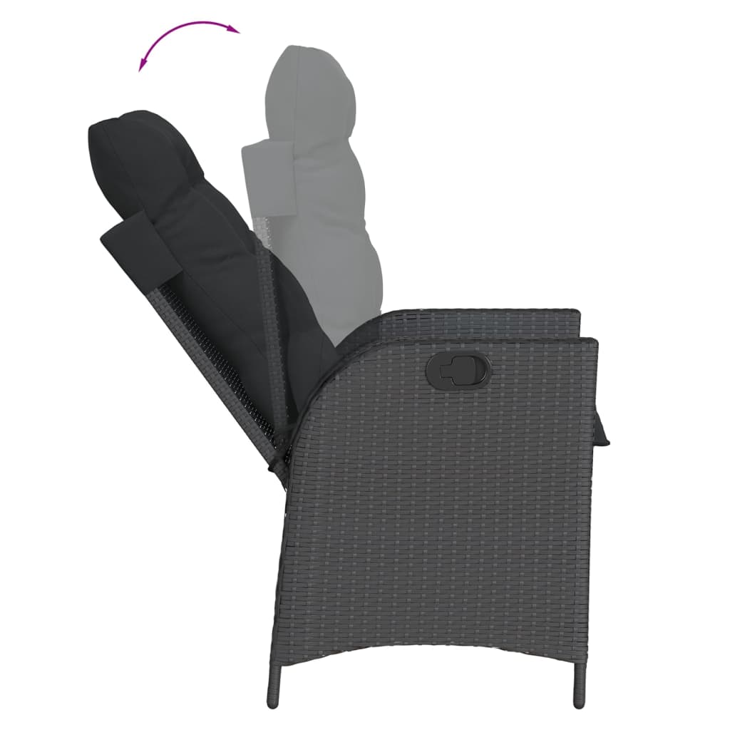 Set mobilier de gradina cu perne, 5 piese, negru, poliratan — imaginea 4