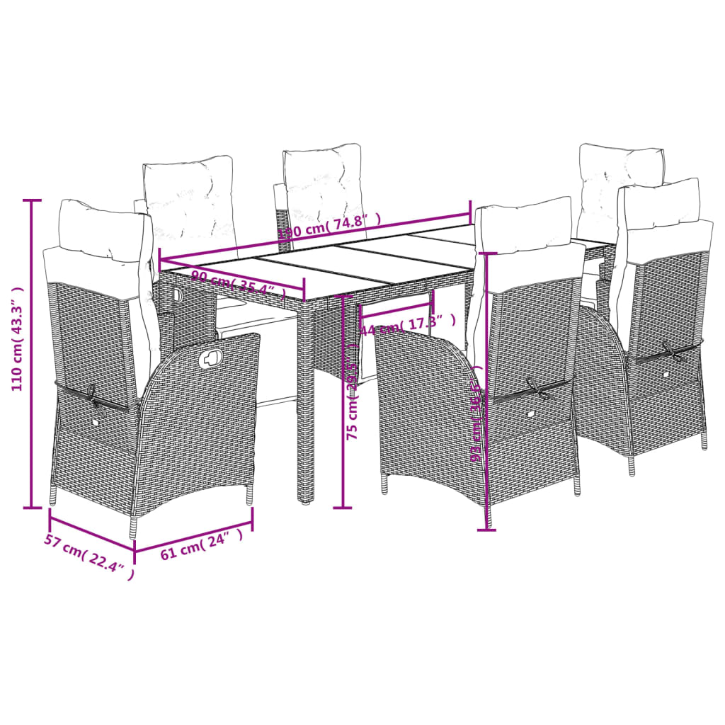 Set mobilier de gradina cu perne, 7 piese, negru, poliratan — imaginea 9