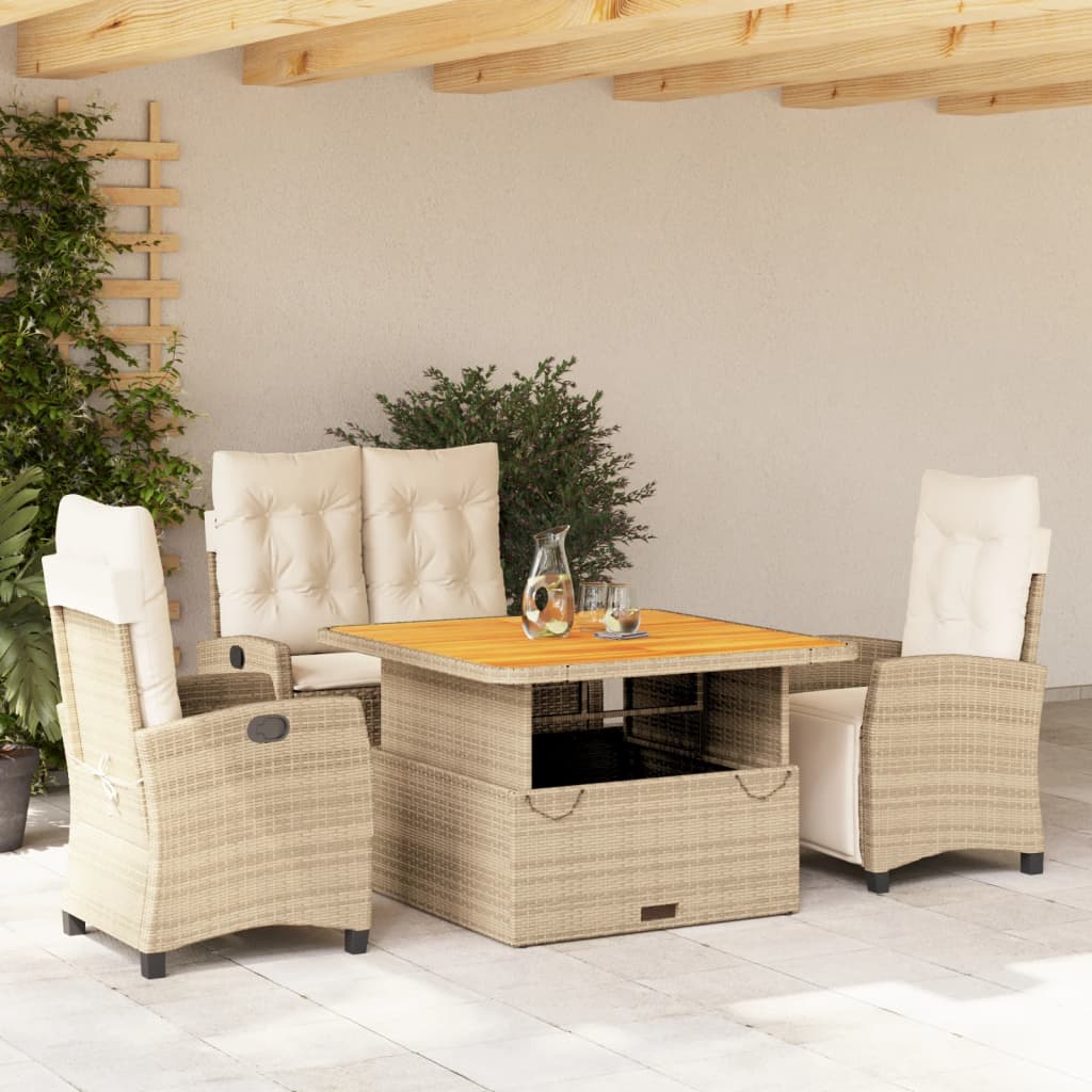 Set canapele de gradina, 4 piese, cu perne, bej, poliratan — imaginea 2