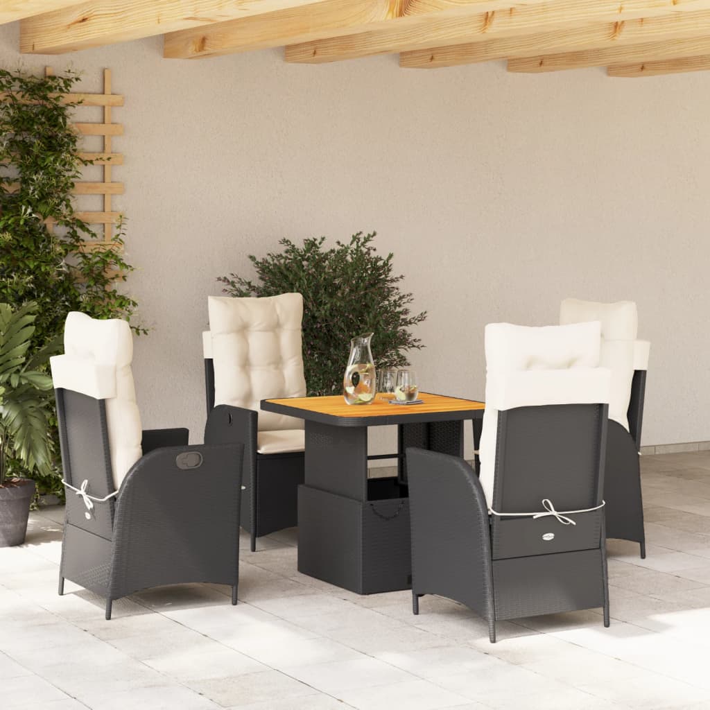 Set mobilier de gradina cu perne, 5 piese, negru, poliratan — imaginea 2