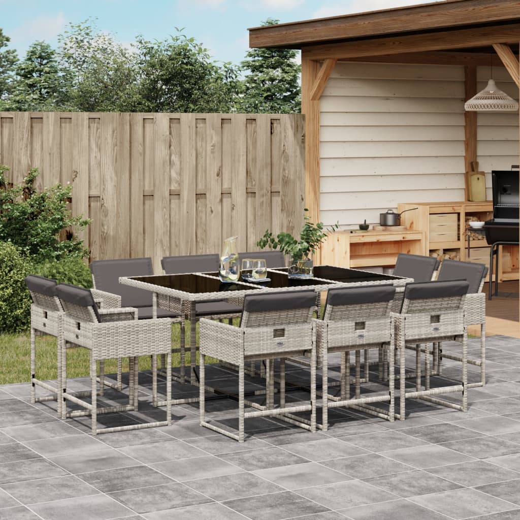 Set mobilier de gradina cu perne 11 piese gri deschis poliratan — imaginea 2