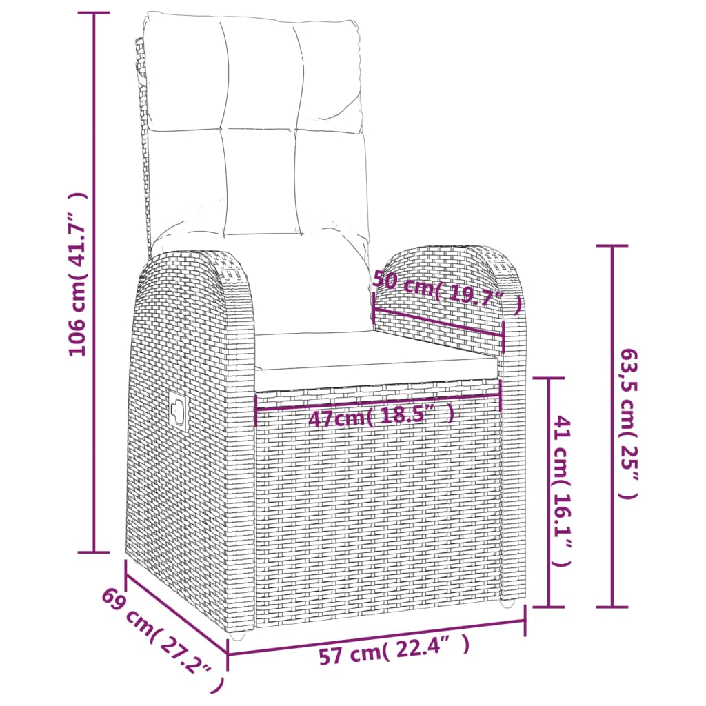 Set mobilier de gradina cu perne, 9 piese, negru, poliratan — imaginea 11