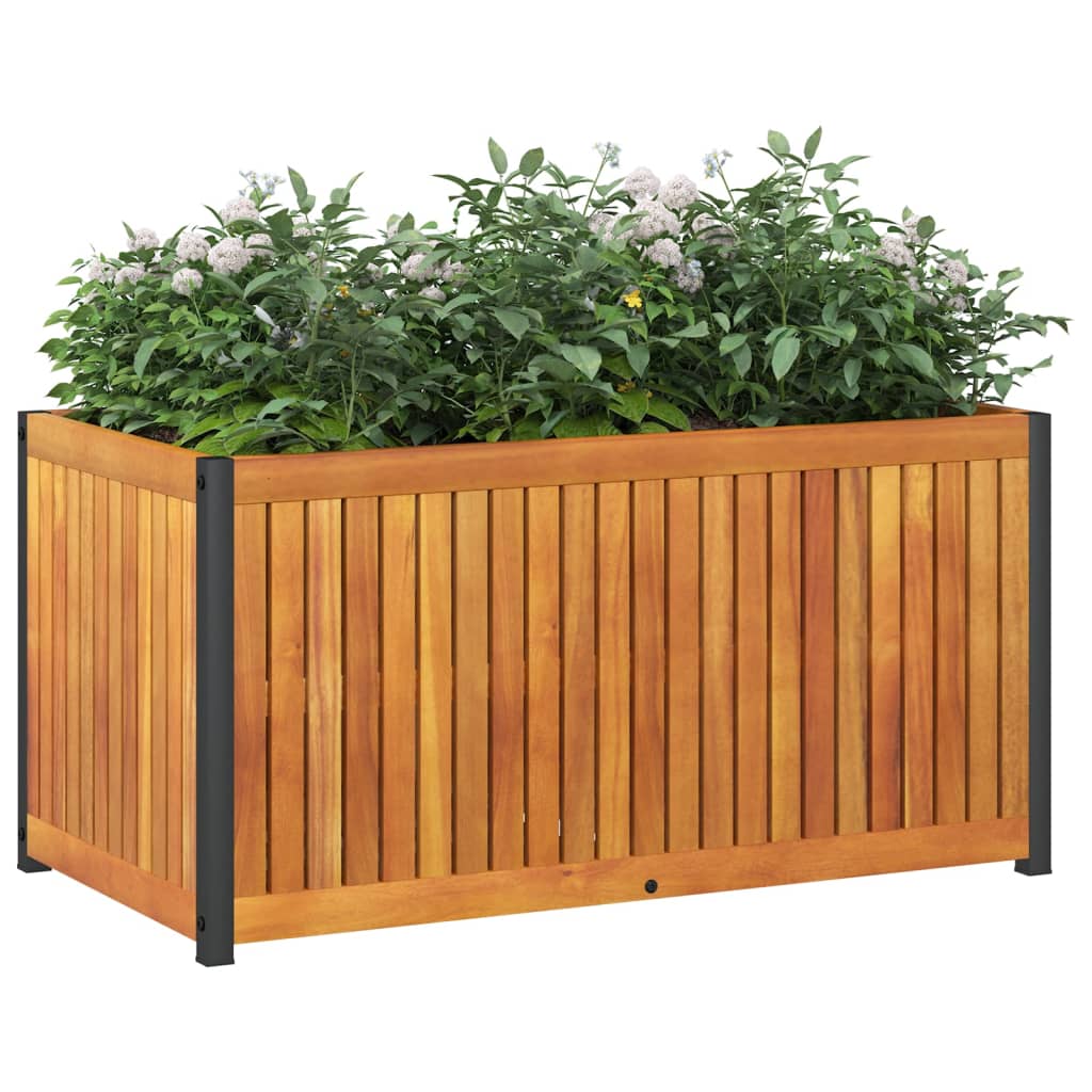 Jardiniera de gradina, 85x45x44 cm, lemn masiv acacia/otel — imaginea 3