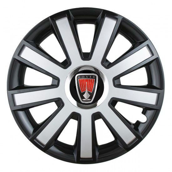 Set 4 capace roti argintiu/negru cu inel cromat pentru gama auto Rover
