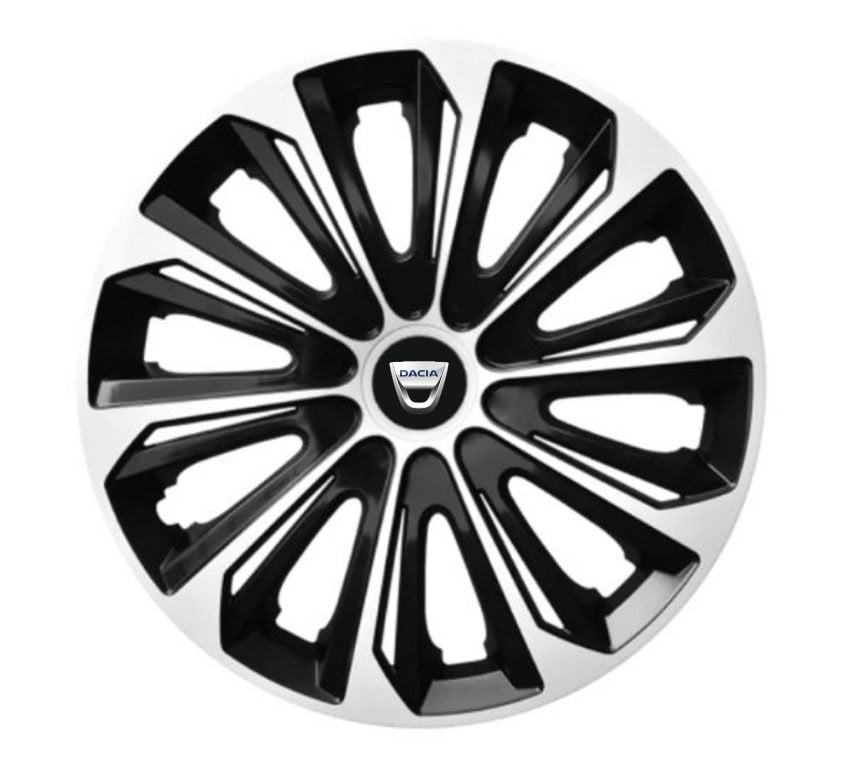 Set 4 capace roti pentru Dacia, model Extra Strong argintiu si negru, R15