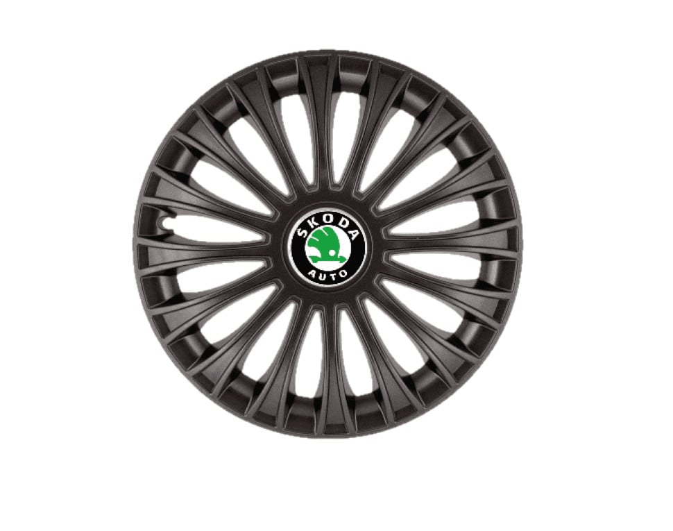 Set 4 capace roti pentru Skoda, model Dino negru, R15