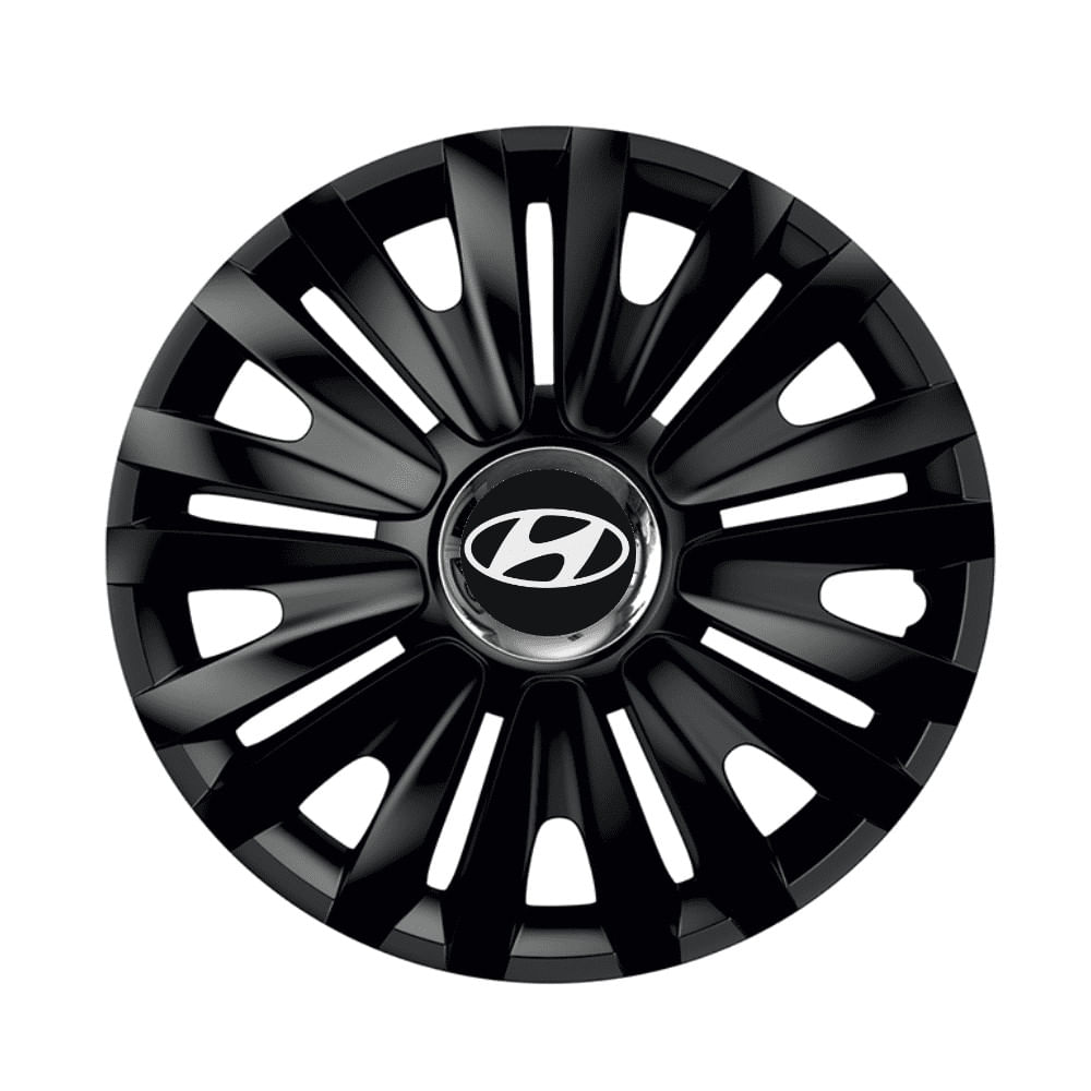 Set 4 capace roti Royal negru cu inel cromat pentru gama auto Hyundai, R16