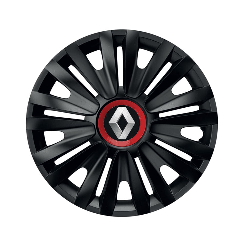 Set 4 capace roti Royal negru cu inel rosu pentru gama auto Renault, R16