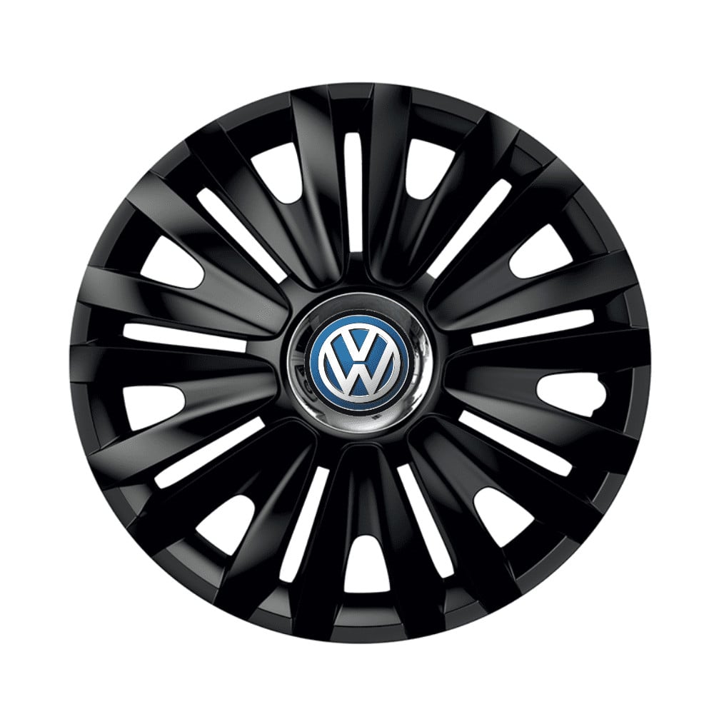 Set 4 capace roti Royal negru cu inel cromat pentru gama auto Volkswagen, R16