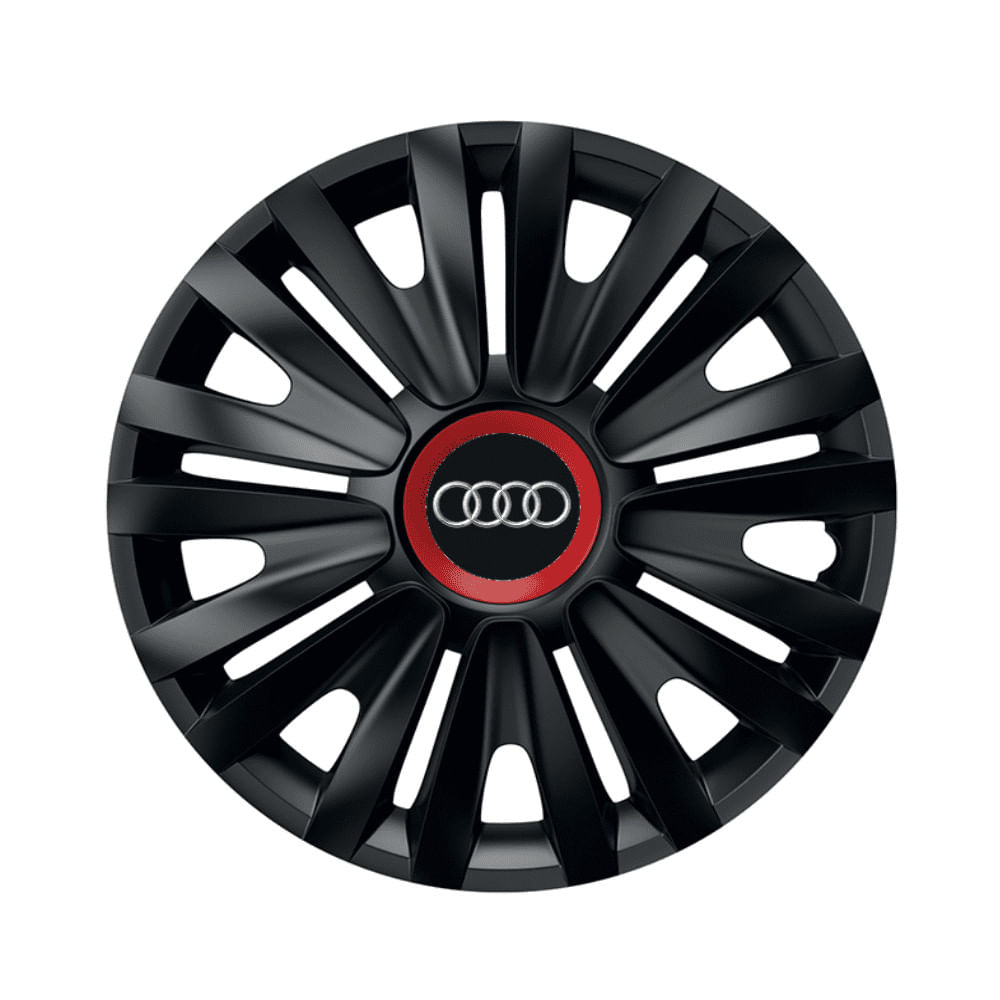 Set 4 capace roti Royal negru cu inel rosu pentru gama auto Audi, R16