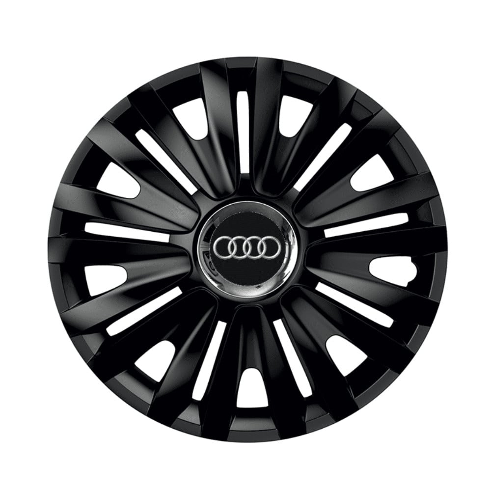 Set 4 capace roti Royal negru cu inel cromat pentru gama auto Audi, R16