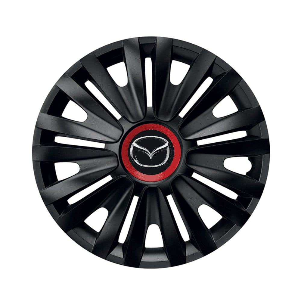 Set 4 capace roti Royal negru cu inel rosu pentru gama auto Mazda, R16