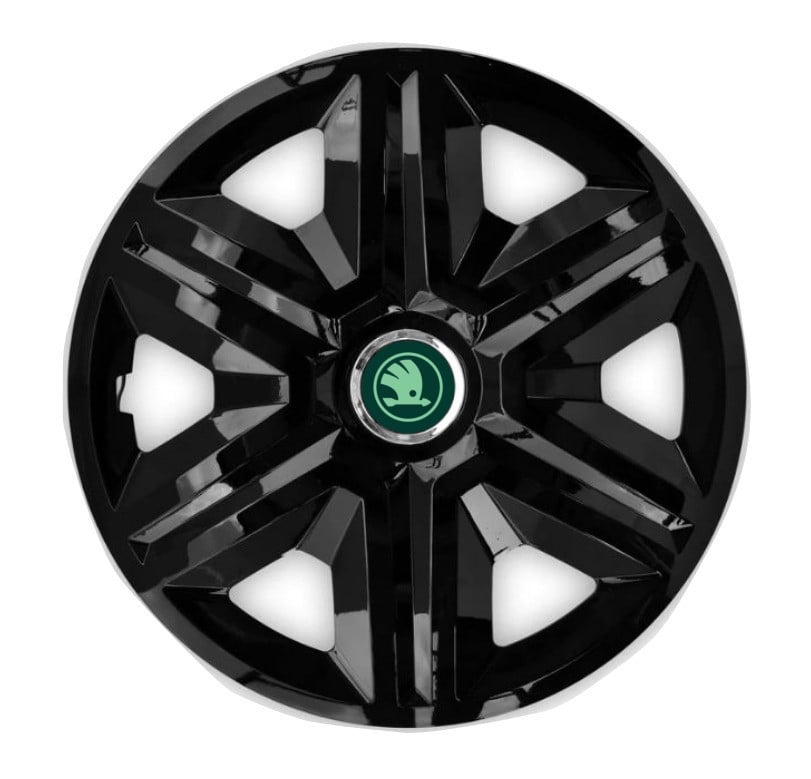 Set 4 capace roti pentru Skoda nou verde, model Fast negru, R15