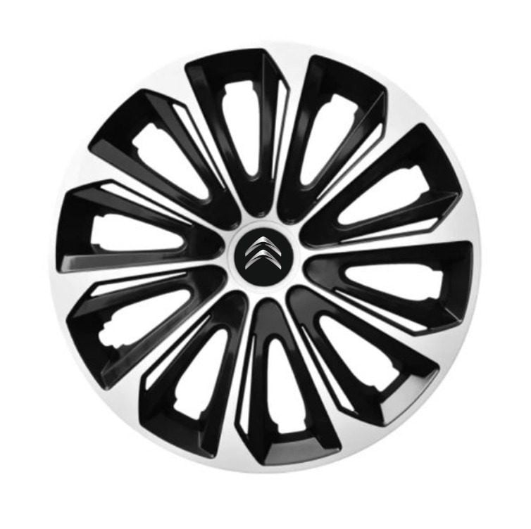 Set 4 capace roti pentru Citroen, model Extra Strong argintiu si negru, R15
