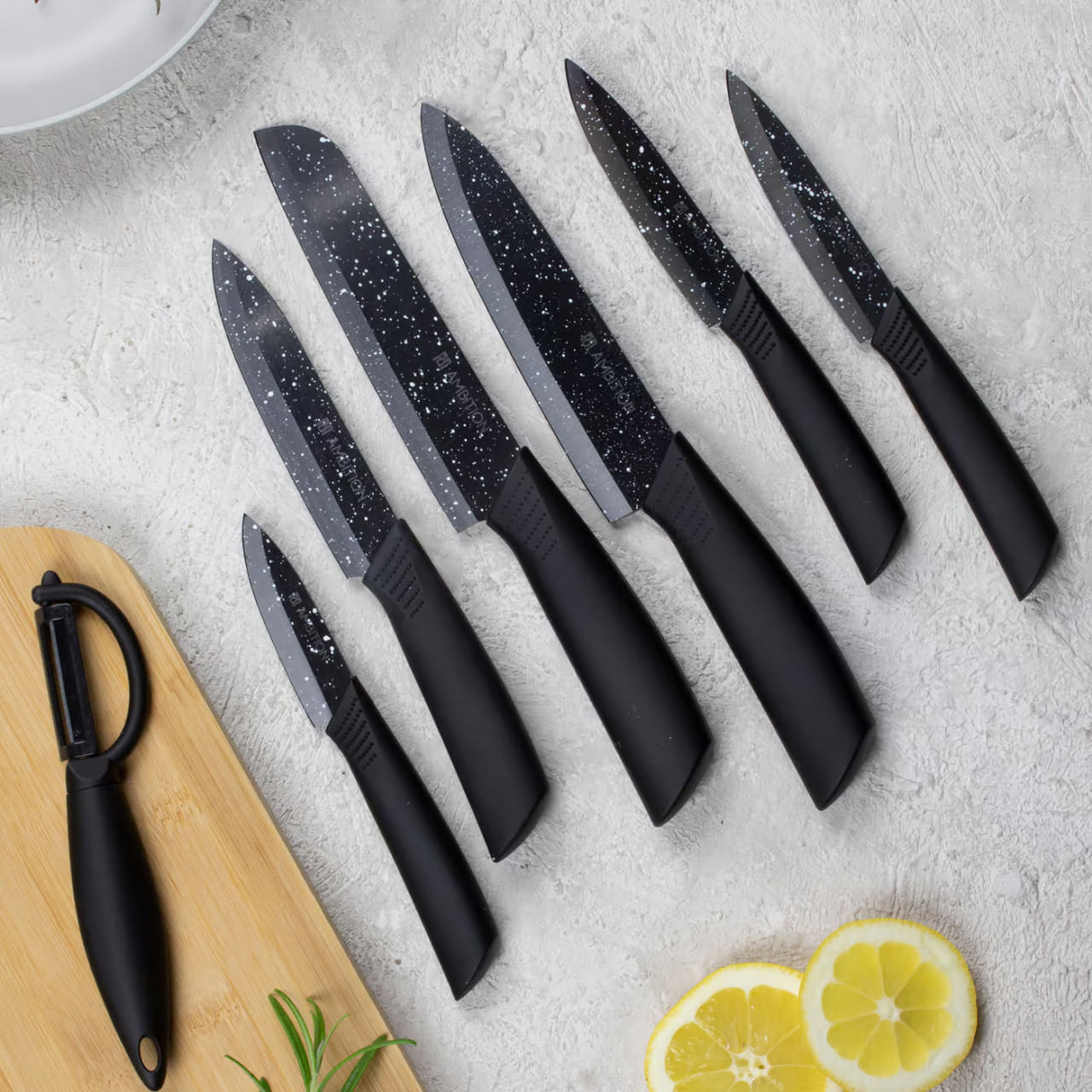 Cutit santoku AMBITION Skiv, 15 cm, lama ceramica, negru - 1 | YEO