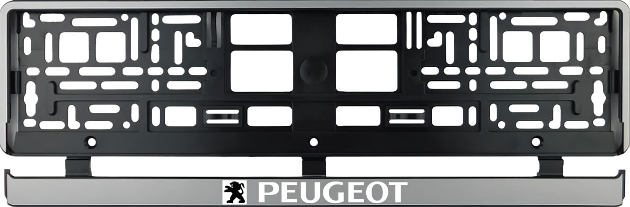 Set 2 bucati, suport numar inmatriculare argintiu Peugeot