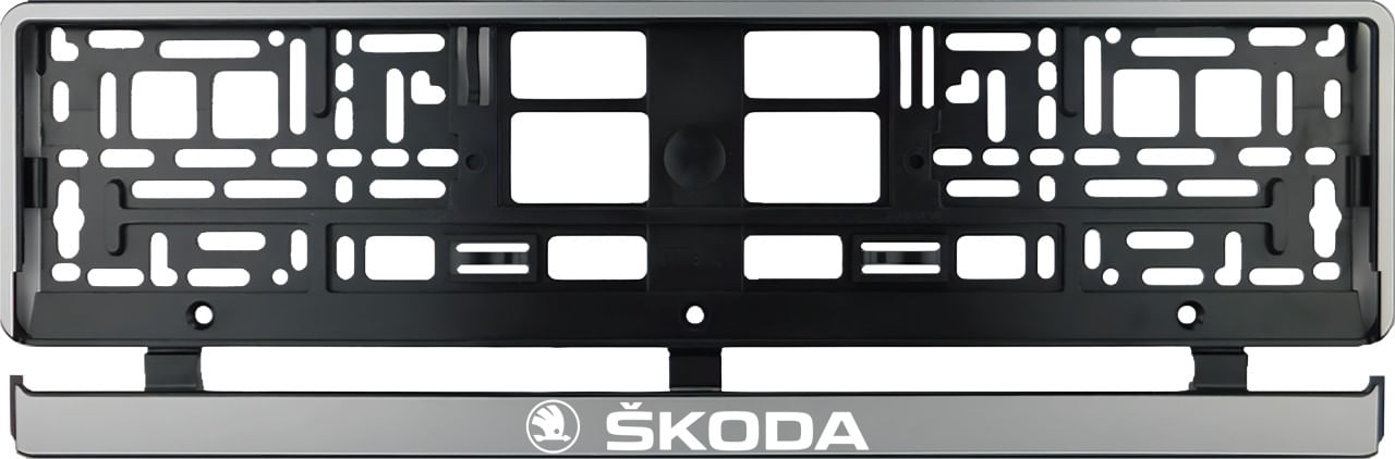 Set 2 bucati, suport numar inmatriculare argintiu Skoda