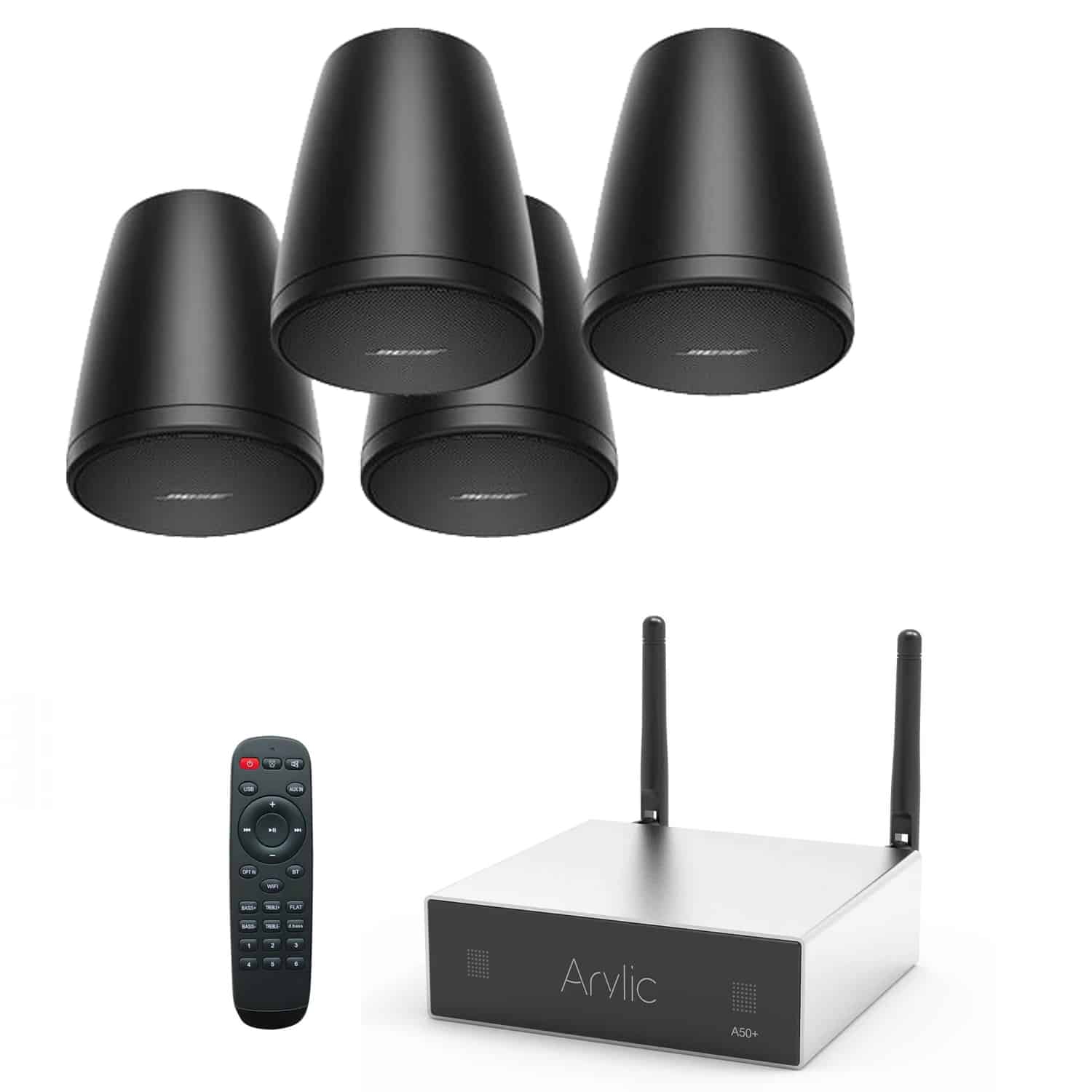 Sistem cu Boxe Suspendate Bose negre FreeSpace FS2P si Amplificator wi-fi Arylic A30+
