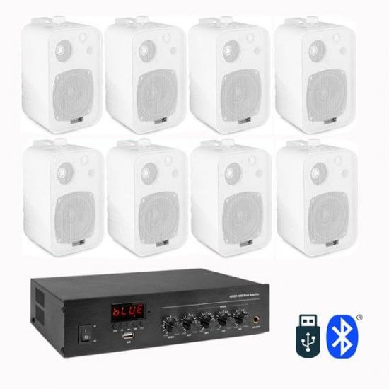 Sistem 8 boxe albe aplicate, bluetooth, USB, FM