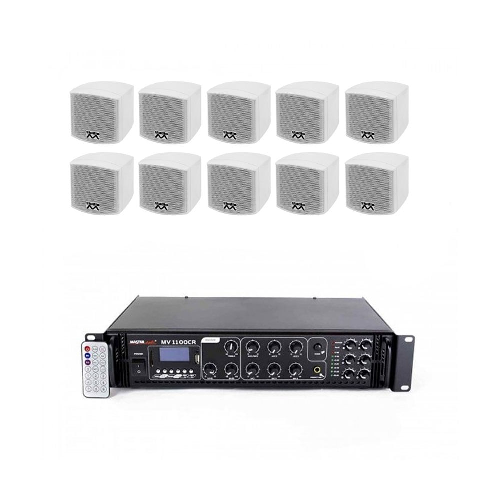 Sistem Audio multizona 10 boxe albe, bluetooth, USB, FM