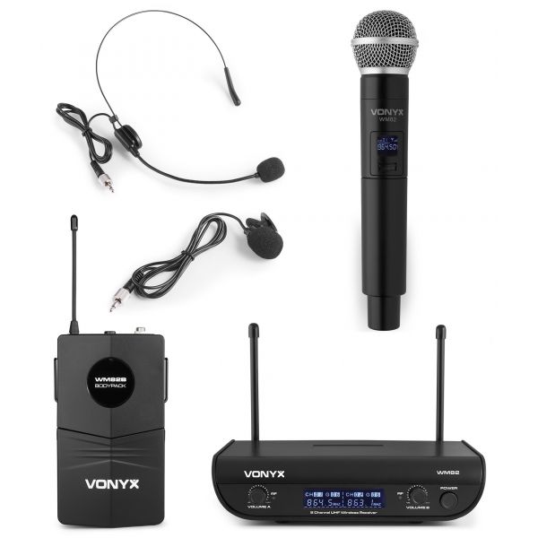 Set microfoane wireless Vonyx WM82C, vocal, headset-Lavaliera