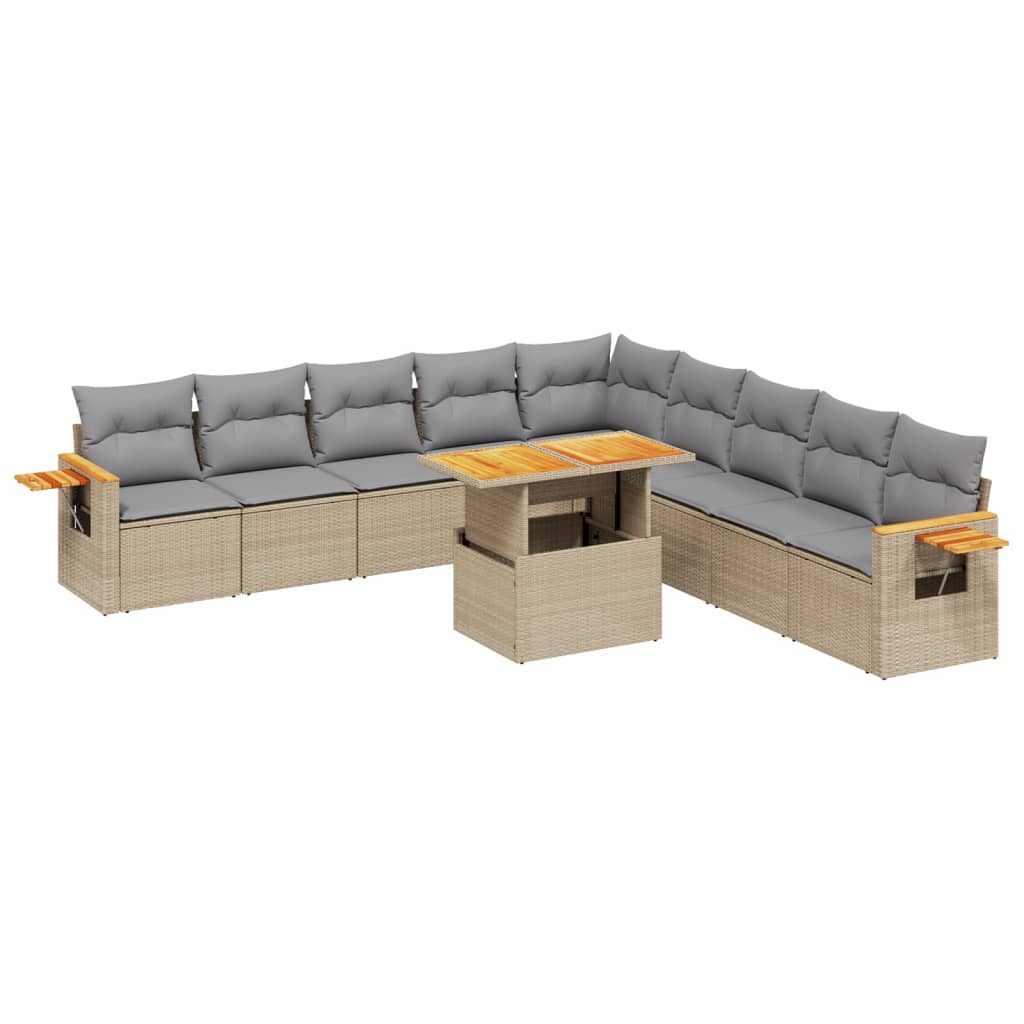 Set canapele de gradina cu perne, 11 piese, bej, poliratan