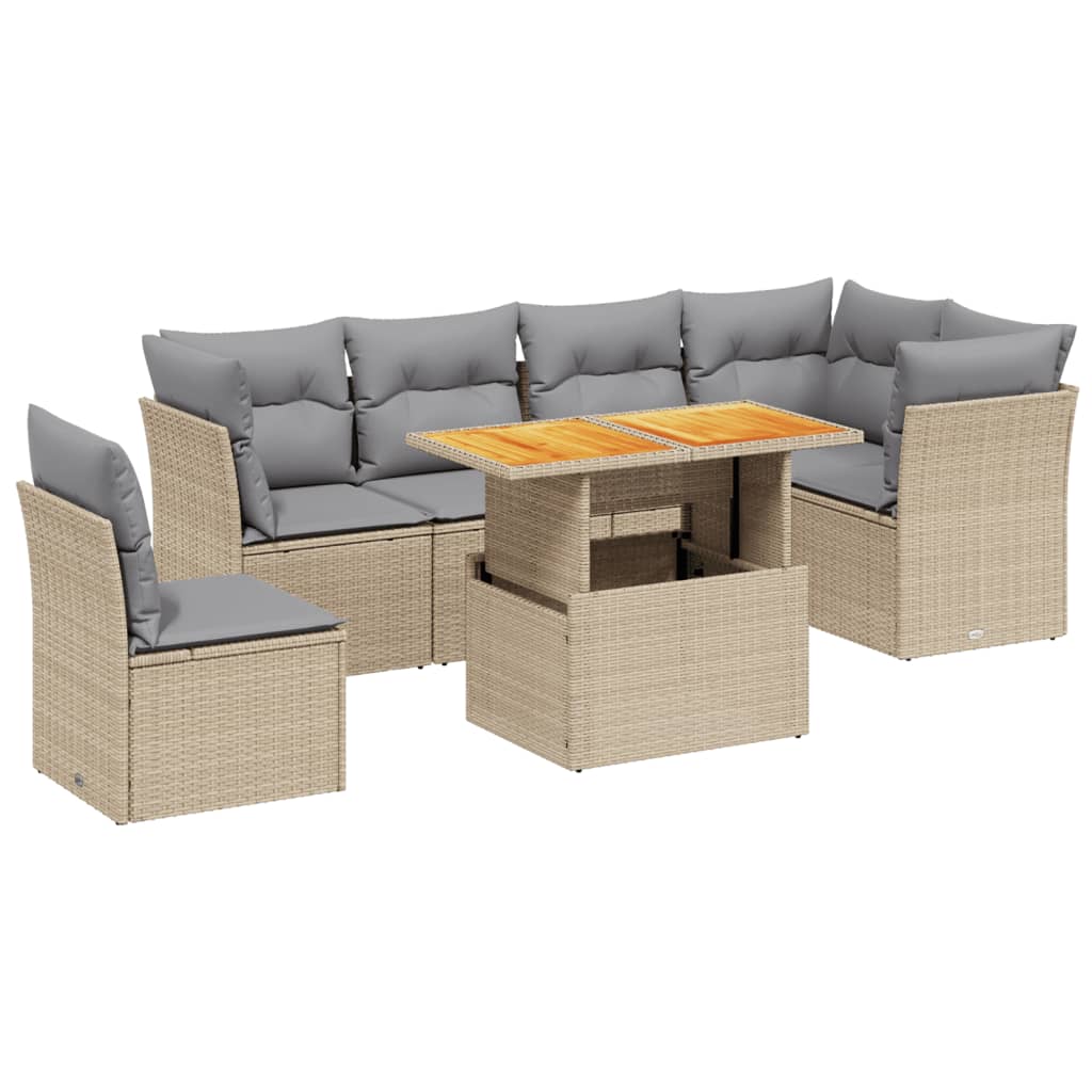 Set canapele de gradina, 7 piese, cu perne, bej, poliratan