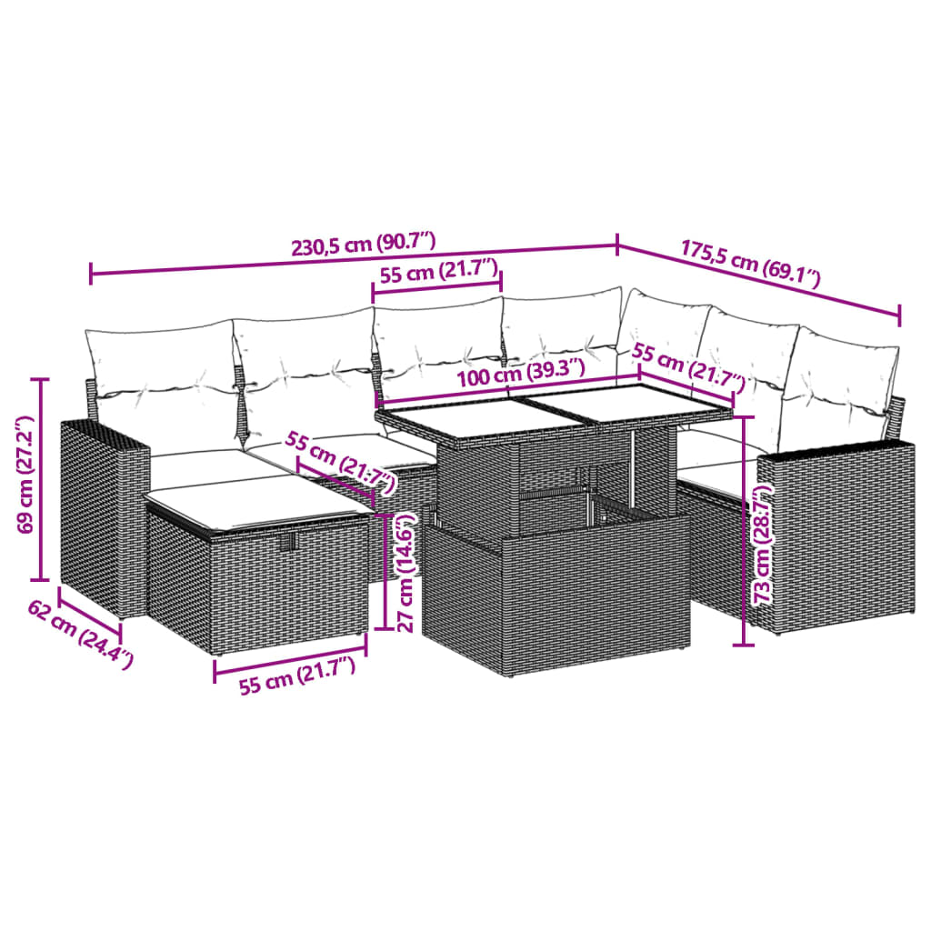 Set canapele de gradina, 8 piese, cu perne, bej, poliratan — imaginea 11