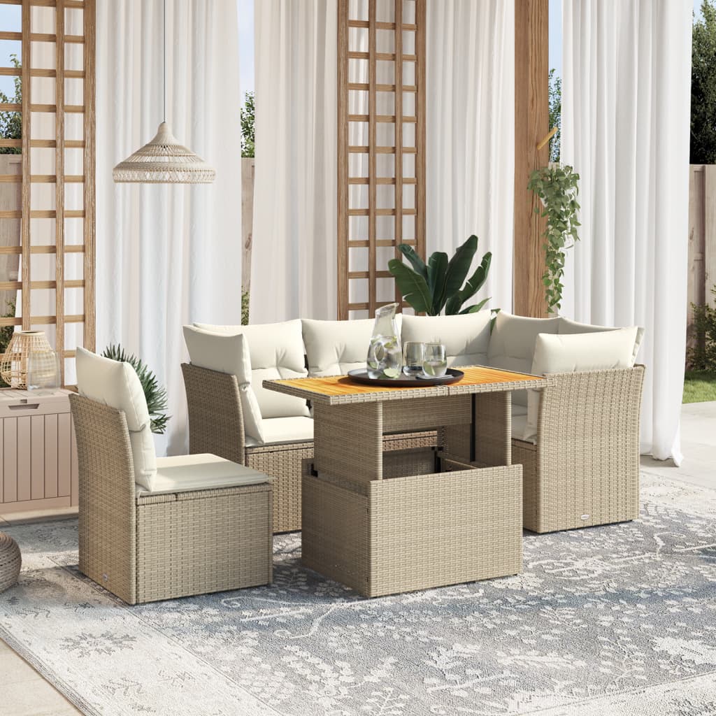 Set canapele de gradina cu perne, 5 piese, bej, poliratan — imaginea 2