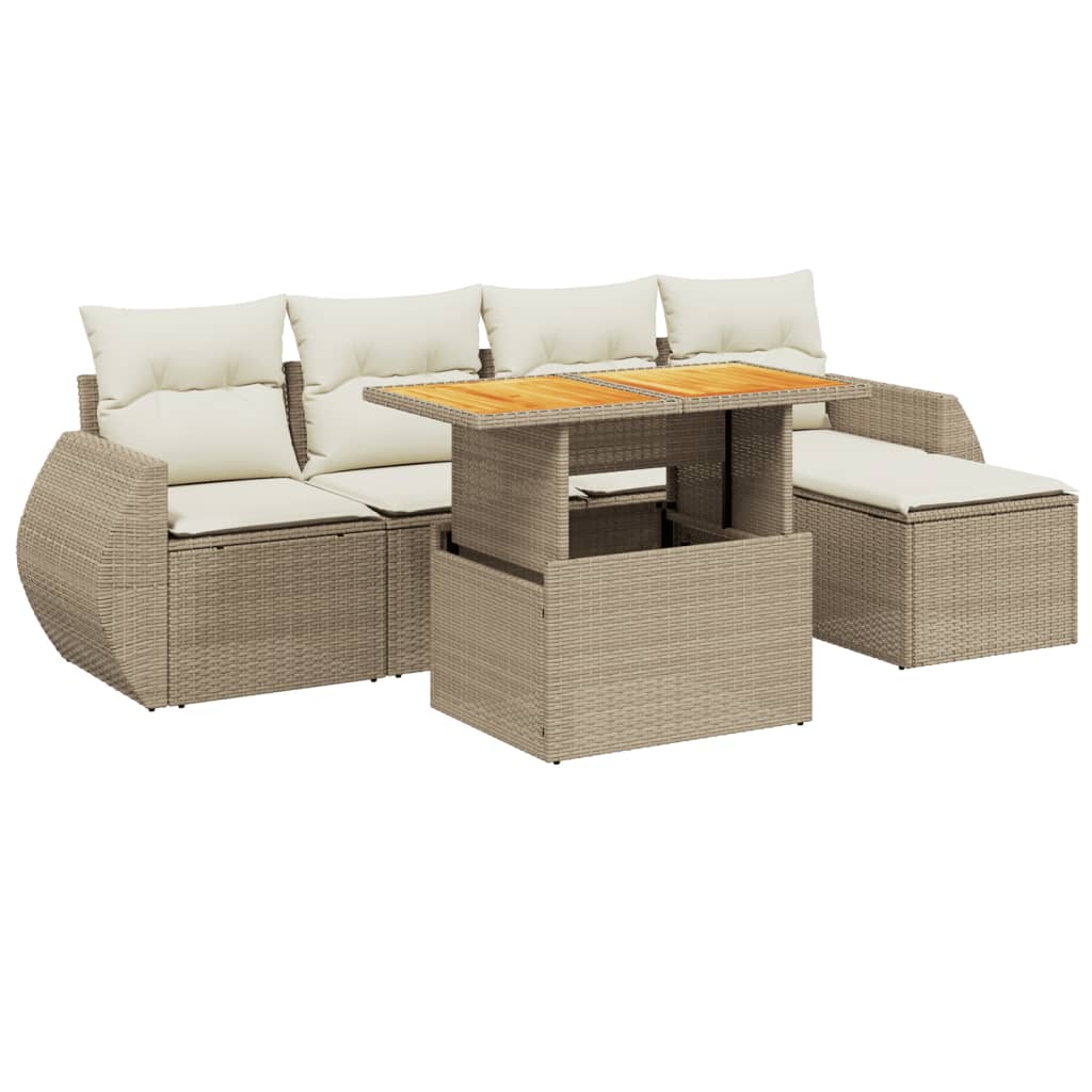 Set canapele de gradina cu perne, 6 piese, bej, poliratan