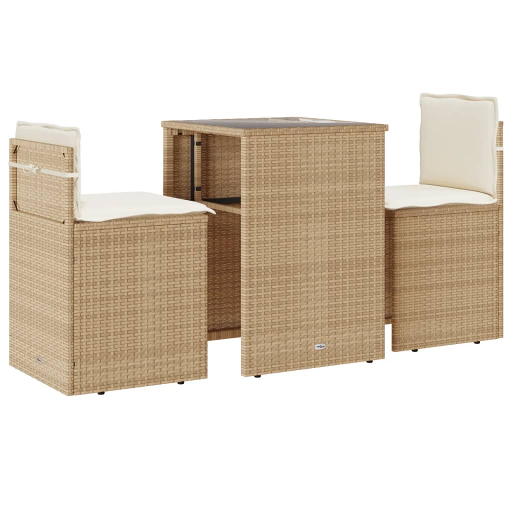 Set bistro cu perne, 3 piese, bej, poliratan